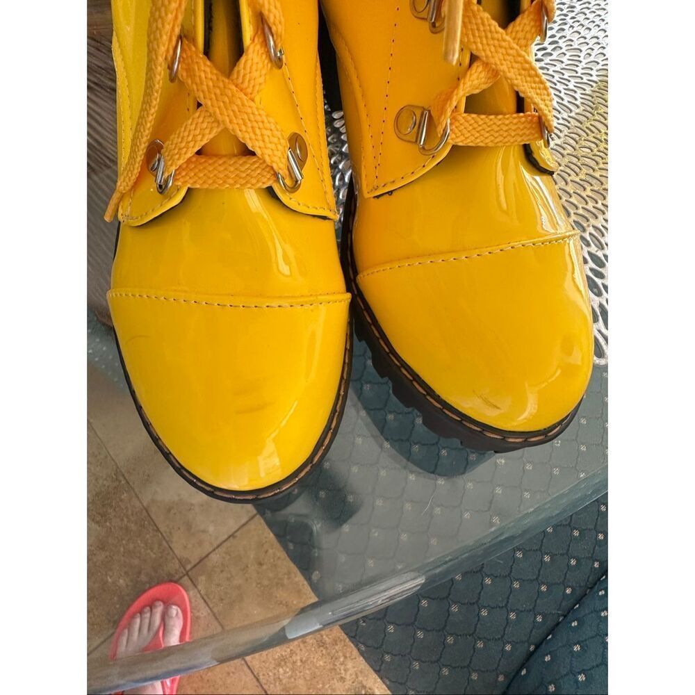 SunnyYellow Shiny Pleather Mid Calf Boot Size 9.5 - Picture 9 of 11